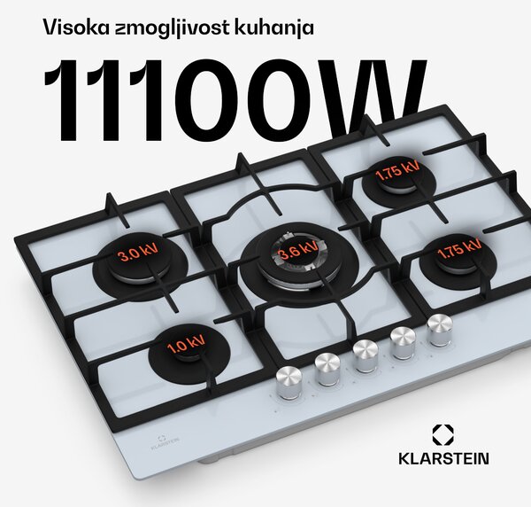 Klarstein Ignito 5 plinska kuhalna plošča, 5 Gorilnikov, elektr. vžig, Wok, za utekočinjen ali zemeljski plin