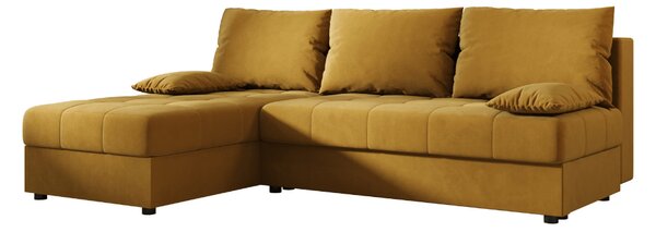 Gorčična raztegljiva kotna sedežna garnitura VENORIA SLIM, 200x143 cm, obojestranska + 2 blazini GRATIS