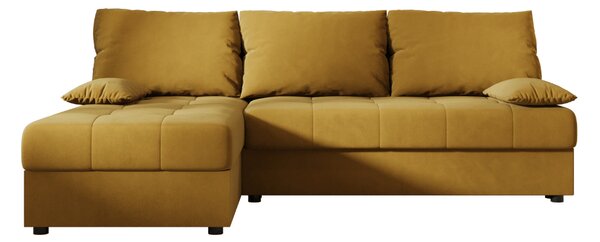 Gorčična raztegljiva kotna sedežna garnitura VENORIA SLIM, 200x143 cm, obojestranska + 2 blazini GRATIS