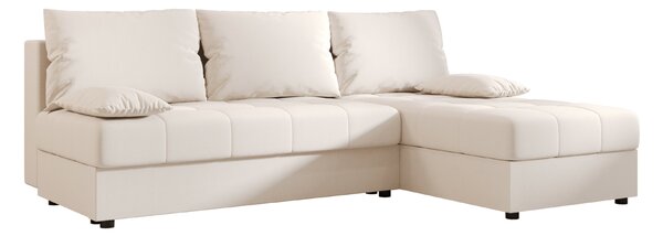 Kremna raztegljiva kotna sedežna garnitura VENORIA SLIM, 200x143 cm, obojestranska + 2 blazini GRATIS