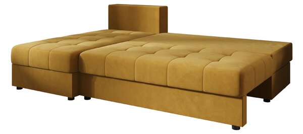 Gorčična raztegljiva kotna sedežna garnitura VENORIA SLIM, 200x143 cm, obojestranska + 2 blazini GRATIS