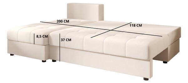 Kremna raztegljiva kotna sedežna garnitura VENORIA SLIM, 200x143 cm, obojestranska + 2 blazini GRATIS