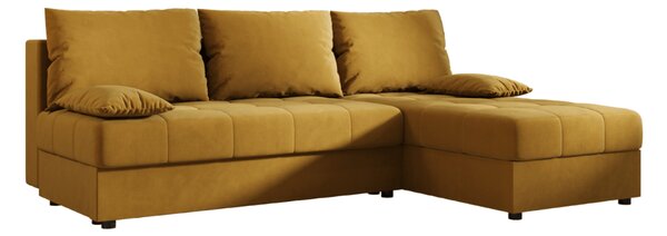 Gorčična raztegljiva kotna sedežna garnitura VENORIA SLIM, 200x143 cm, obojestranska + 2 blazini GRATIS