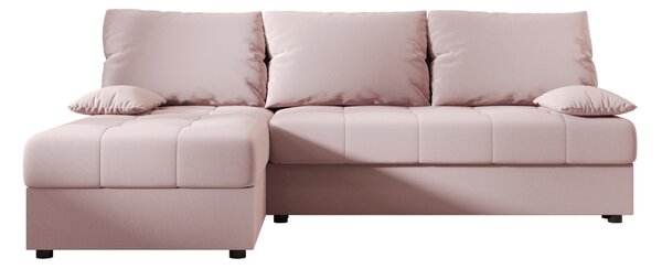 Pudrasto roza raztegljiva kotna sedežna garnitura VENORIA SLIM, 200x143 cm, obojestranska + 2 blazini GRATIS