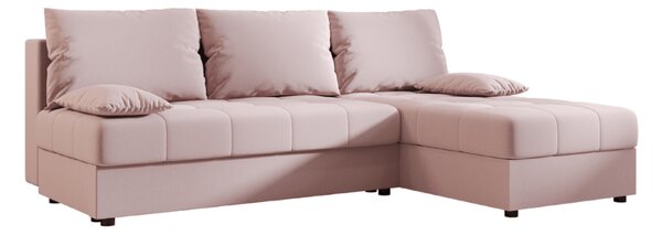 Pudrasto roza raztegljiva kotna sedežna garnitura VENORIA SLIM, 200x143 cm, obojestranska + 2 blazini GRATIS
