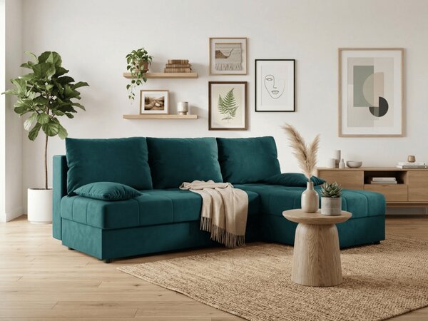 Petrolej raztegljiva kotna sedežna garnitura VENORIA SLIM, 200x143 cm, obojestranska + 2 blazini GRATIS