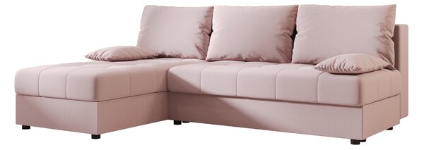 Pudrasto roza raztegljiva kotna sedežna garnitura VENORIA SLIM, 200x143 cm, obojestranska + 2 blazini GRATIS