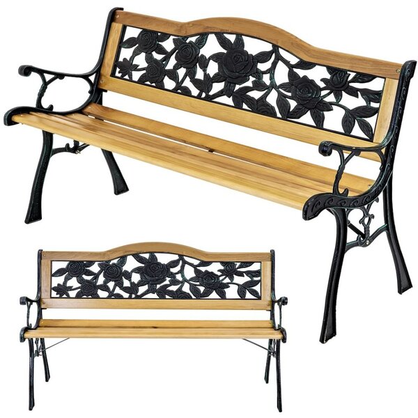 Vrtna klop z motivom vrtnic - 125x52x78 cm, bor