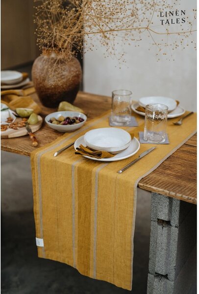 Lanen namizni tekač 200x200 cm Amber Bronze Stripes – Linen Tales
