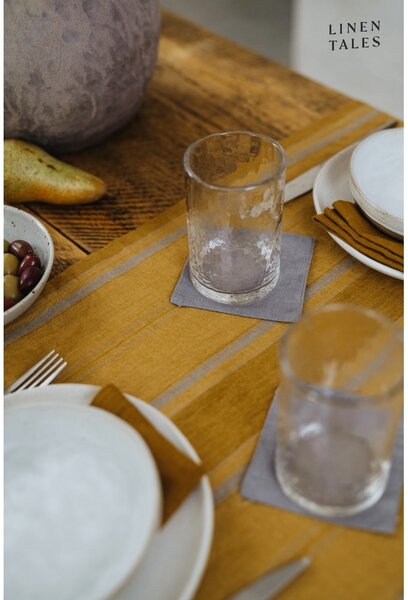 Lanen namizni tekač 200x200 cm Amber Bronze Stripes – Linen Tales
