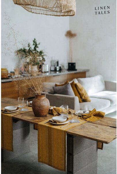 Lanen namizni tekač 200x200 cm Amber Bronze Stripes – Linen Tales