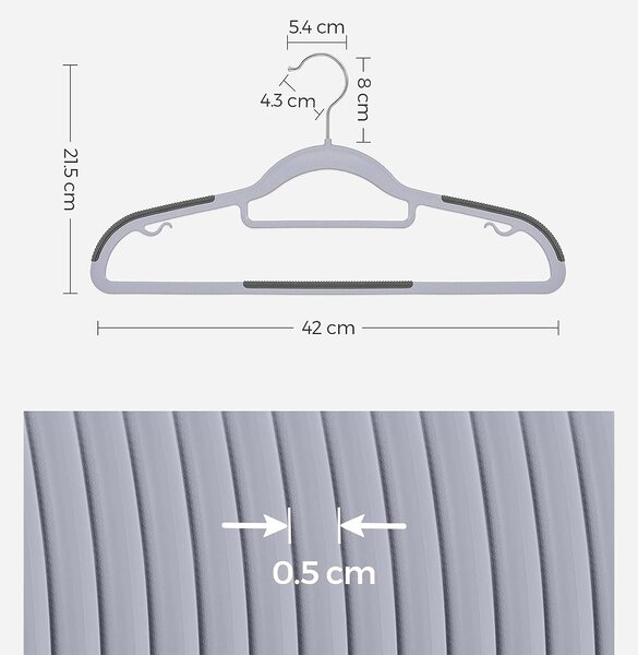 Nedrseči, trpežni plastični obešalniki svetlo in temno sivi | SONGMICS