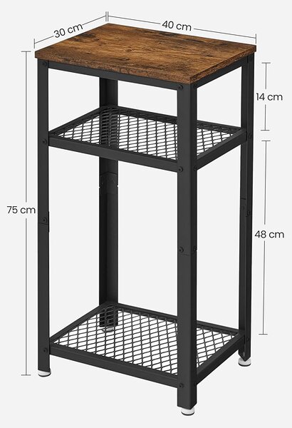 Visoka stranska mizica, z 2 mrežastima policama, rustikalno rjava in črna | VASAGLE