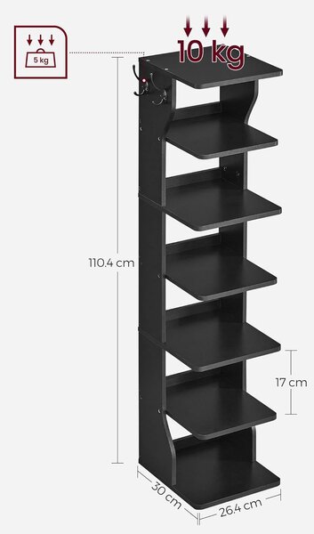 Slim stojalo za čevlje, 30 x 26,4 x 110,4 cm, črna | VASAGLE