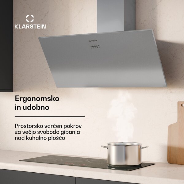 Klarstein Silver Lining 90, kuhinjska napa, 90 cm, 568 m³/h, energijski razred A, nerjaveče jeklo