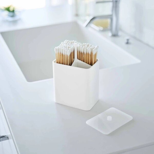 Bel plastičen kopalniški organizator za vatke ali vatirane palčke Tower – YAMAZAKI