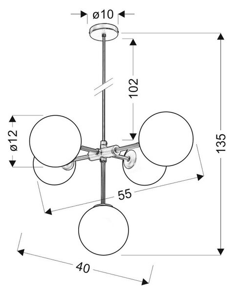 VISEČA SVETILKA 40/57 cm 28 W G9