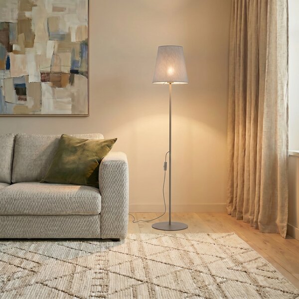 TK Lighting Stojna svetilka Elizabeth, pesek/bež, lan, višina 152 cm, E27, Bež, Dnevna soba / jedilnica, Tkanine / tekstil, Sodobni