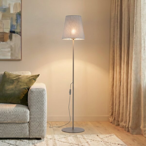 TK Lighting Stojna svetilka Elizabeth, pesek/bež, lan, višina 152 cm, E27, Bež, Dnevna soba / jedilnica, Tkanine / tekstil, Sodobni