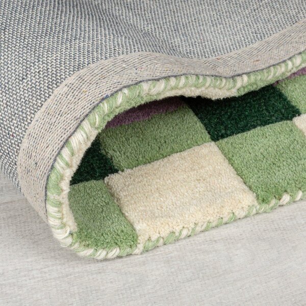 Zelen/vijoličen ročno tkan volnen tekač 60x230 cm Kai Wool Border – Flair Rugs