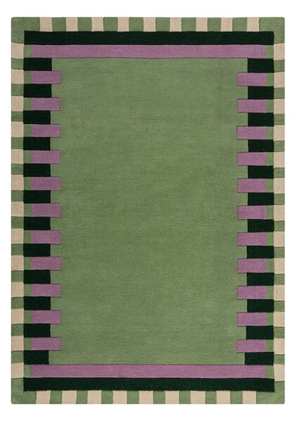 Zelena/vijolična ročno tkana volnena preproga 160x230 cm Kai Wool Border – Flair Rugs