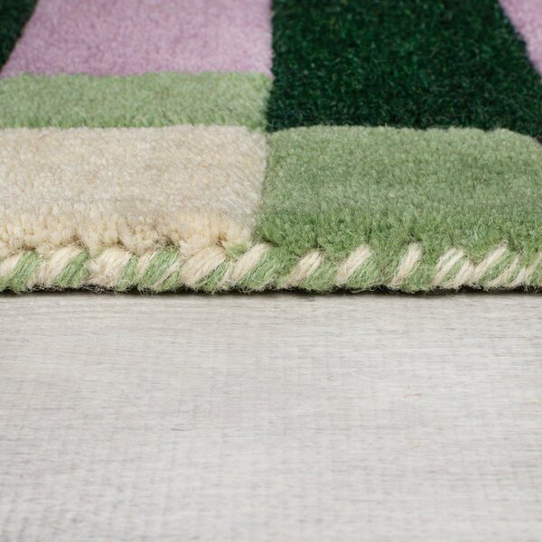 Zelen/vijoličen ročno tkan volnen tekač 60x230 cm Kai Wool Border – Flair Rugs