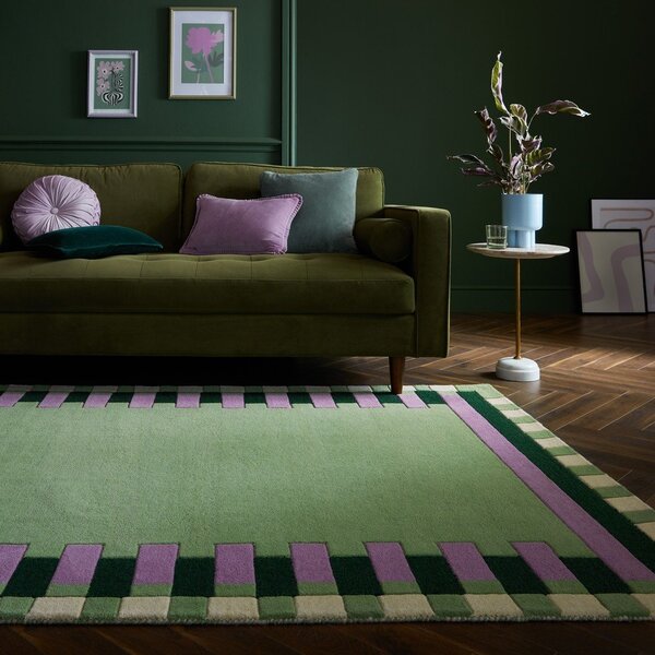 Zelena/vijolična ročno tkana volnena preproga 160x230 cm Kai Wool Border – Flair Rugs