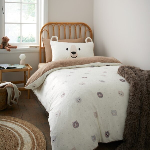 Rjava/kremno bela enojna otroška posteljnina iz mikropliša 135x200 cm Cosy Bear – Catherine Lansfield