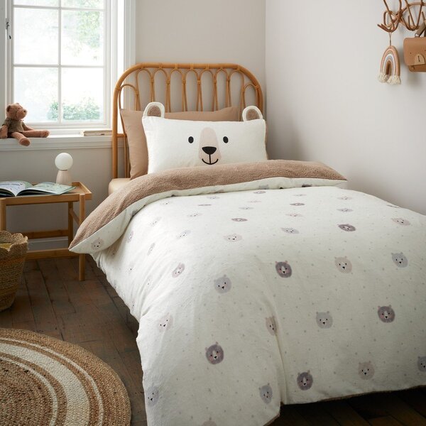 Rjava/kremno bela enojna otroška posteljnina iz mikropliša 135x200 cm Cosy Bear – Catherine Lansfield