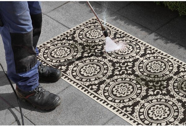 Črno-krem zunanja preproga NORTHRUGS Jardin, 80 x 250 cm