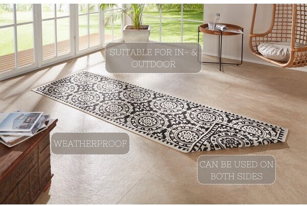 Črno-krem zunanja preproga NORTHRUGS Jardin, 80 x 250 cm