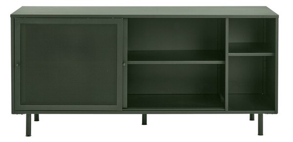 Temno zelena kovinska nizka komoda z drsnimi vrati 160x75 cm Veep – Unique Furniture
