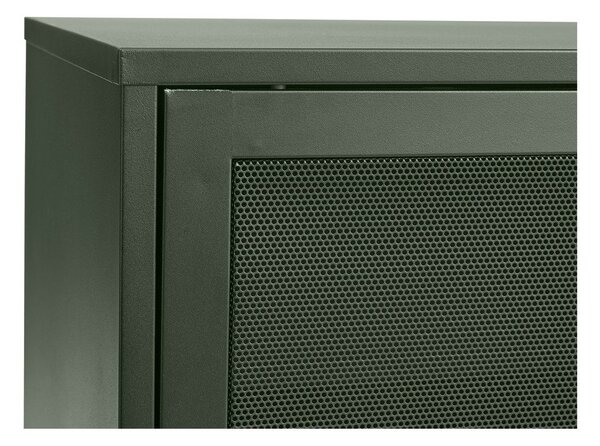 Temno zelena kovinska nizka komoda z drsnimi vrati 160x75 cm Veep – Unique Furniture