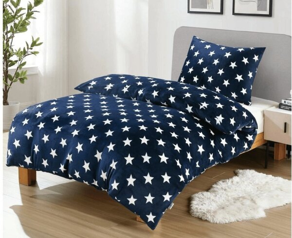 AKCIJA Posteljnina mikropliš WHITE STARS temno modra II. kakovost Dimenzije posteljnine: 70 x 90 cm | 140 x 200 cm