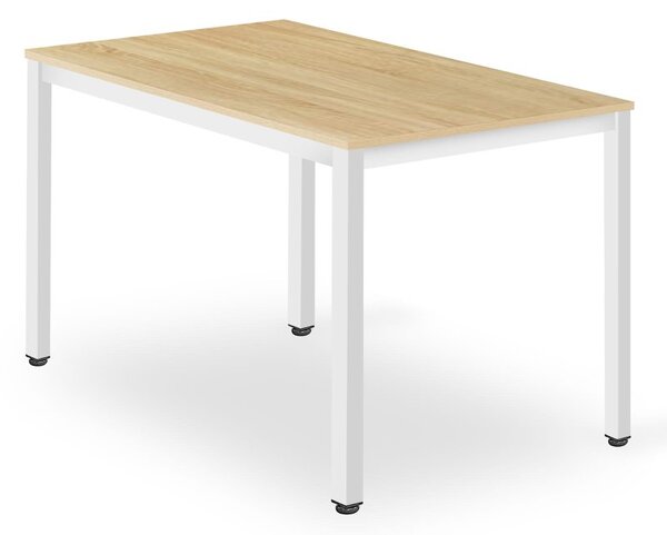 Jedilni set 1 + 4, bela miza TESSA 120x60 cm dekor hrast + bež stol BALI MARK z bukovimi nogami