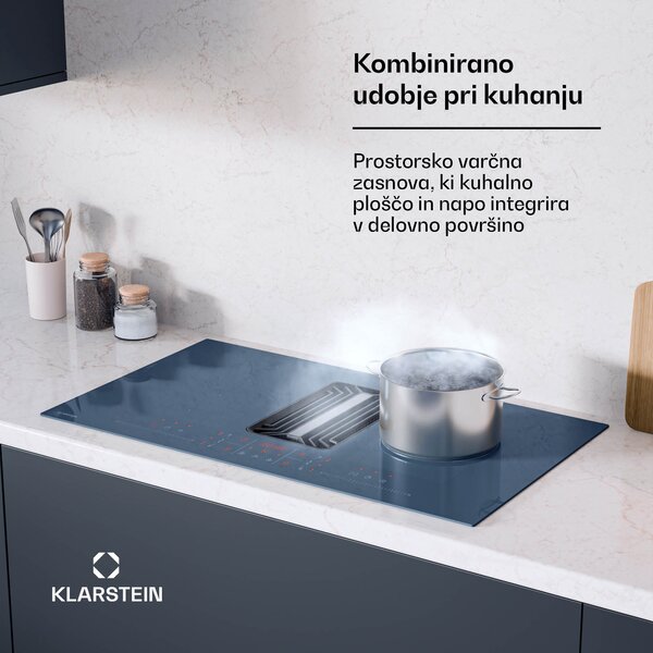 Klarstein AirJet FlexPro Down Air System, Indukcijska kuhalna plošča + napa, Flexi zone, Booster
