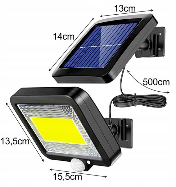 LED 100 COB solarna svetilka s senzorjem gibanja ločena celica