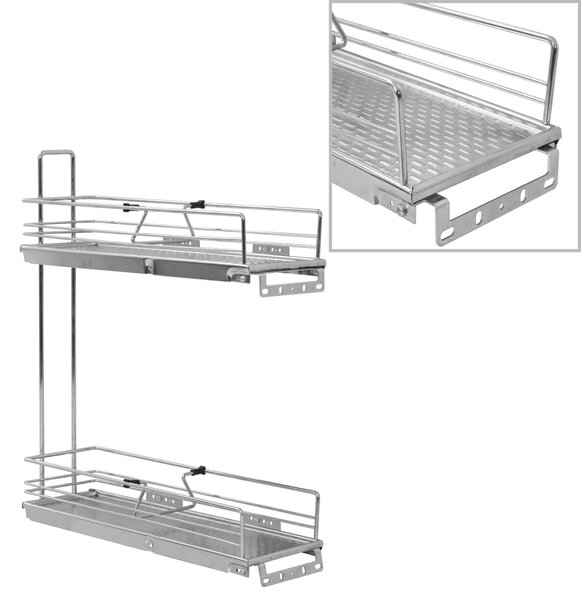 VidaXL Izvlečna kuhinjska košara 2-nadstropna srebrna 47x15x54,5 cm