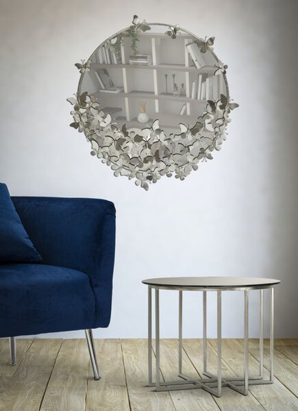 Stensko ogledalo Butterfly Round Silver