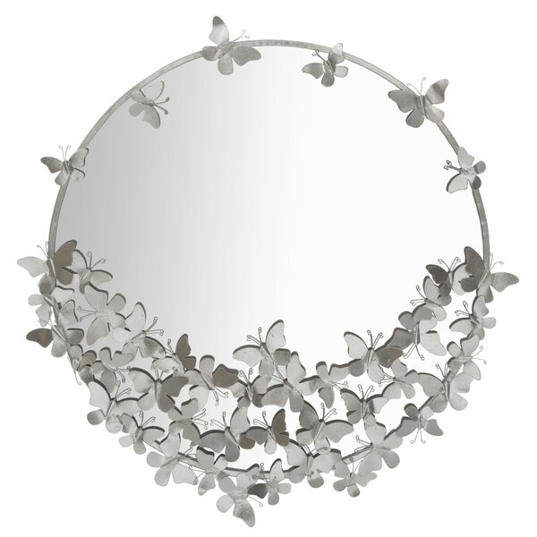 Stensko ogledalo Butterfly Round Silver