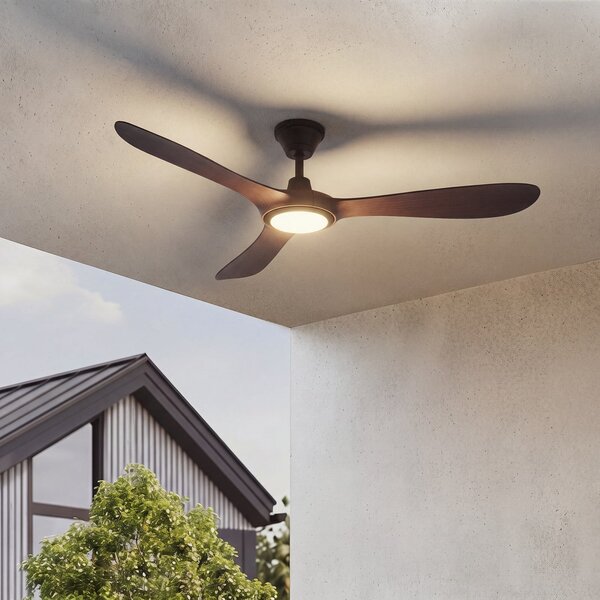 Lucande LED zunanji stropni ventilator Winrod, temno leseno, z možnostjo, zatemnjen, Les, Plastika, Sodobni