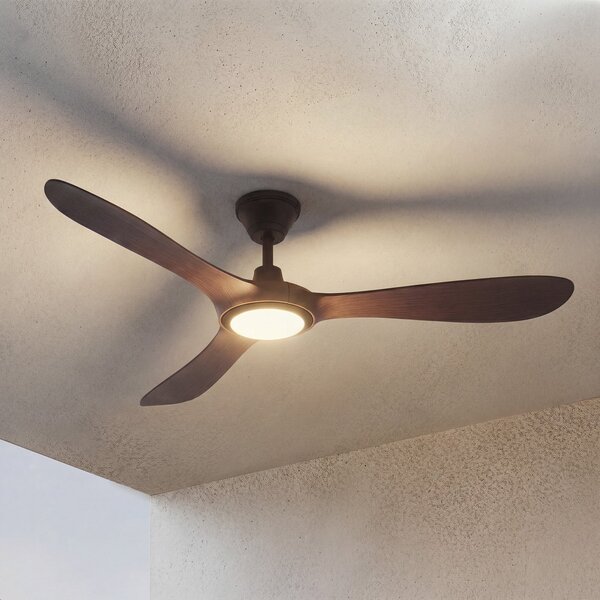 Lucande LED zunanji stropni ventilator Winrod, temno leseno, z možnostjo, zatemnjen, Les, Plastika, Sodobni
