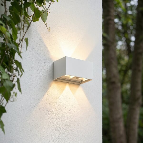 Lindby LED-zunanja stenska svetilka Nivar, kvadratna, bela, 20 cm, IP54, Bela, Kovina, Sodobni