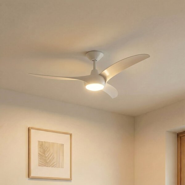 Lindby LED stropni ventilator Briya, bel, Ø 116 cm, CCT, zatemnjen, Bela, Dnevna soba / jedilnica, Plastika, Sodobni