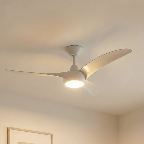 Lindby LED stropni ventilator Briya, bel, Ø 116 cm, CCT, zatemnjen, Bela, Dnevna soba / jedilnica, Plastika, Sodobni