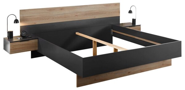 POSTELJNA GARNITURA 180 cm x 200 cm , leseni material barve grafita, barve hrasta