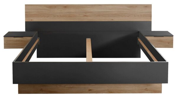 POSTELJNA GARNITURA 180 cm x 200 cm , leseni material barve grafita, barve hrasta