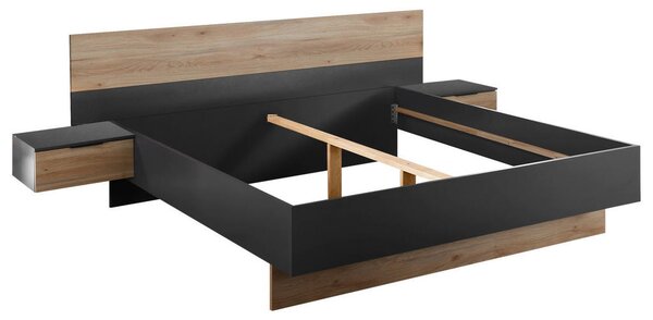 POSTELJNA GARNITURA 180 cm x 200 cm , leseni material barve grafita, barve hrasta