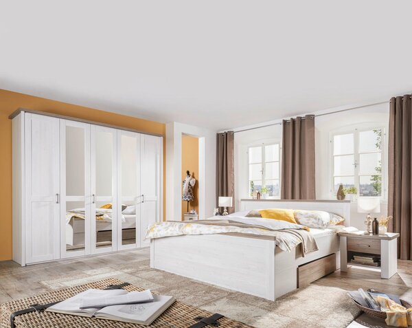 POSTELJNA GARNITURA 180 cm x 200 cm , leseni material bela, barva hrasta tartuf