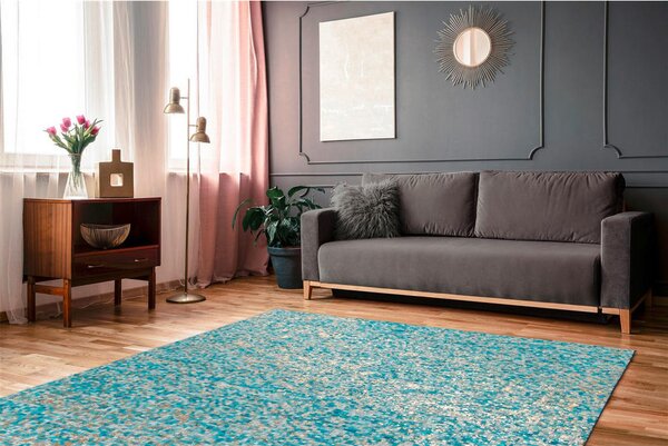 RAVNO TKANA PREPROGA Finish 125 Türkis / Gold 80/150 cm turkizna, zlate barve